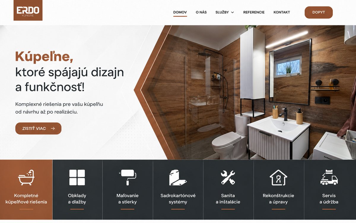 Web pre ERDO Kúpeľne — kompletné kúpeľňové riešenia